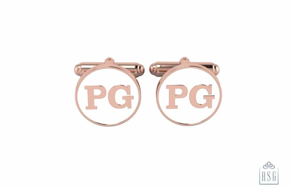 Personalised Sterling Silver Cufflinks Round With 18 Kt Pink Gold Plating For Women White