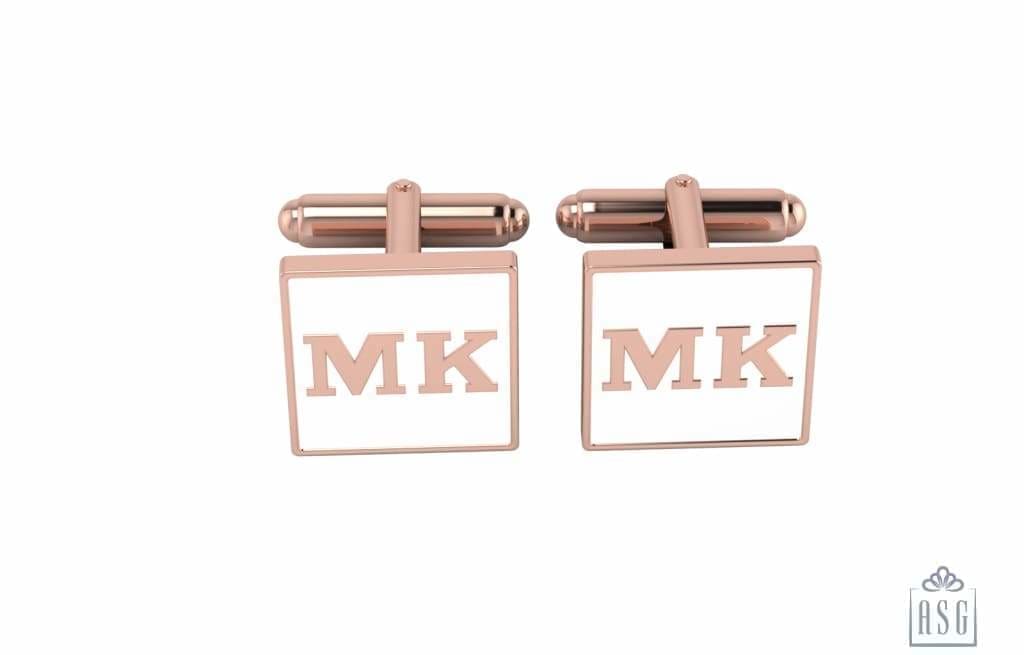 Personalised Sterling Silver Cufflinks Square With 18 Kt Pink Gold Plating For Men