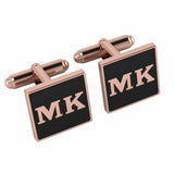 Personalised Sterling Silver Cufflinks Square With 18 Kt Pink Gold Plating For Men Black