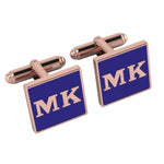 Personalised Sterling Silver Cufflinks Square With 18 Kt Pink Gold Plating For Men Blue