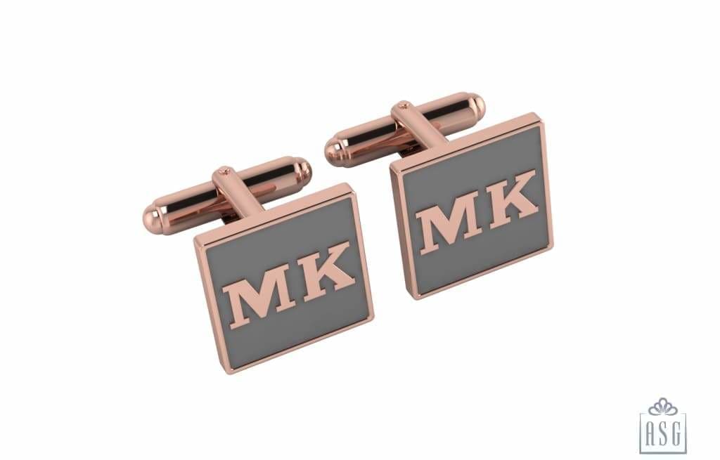 Personalised Sterling Silver Cufflinks Square With 18 Kt Pink Gold Plating For Men Grey