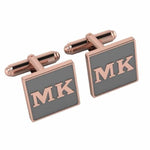Personalised Sterling Silver Cufflinks Square With 18 Kt Pink Gold Plating For Men Grey