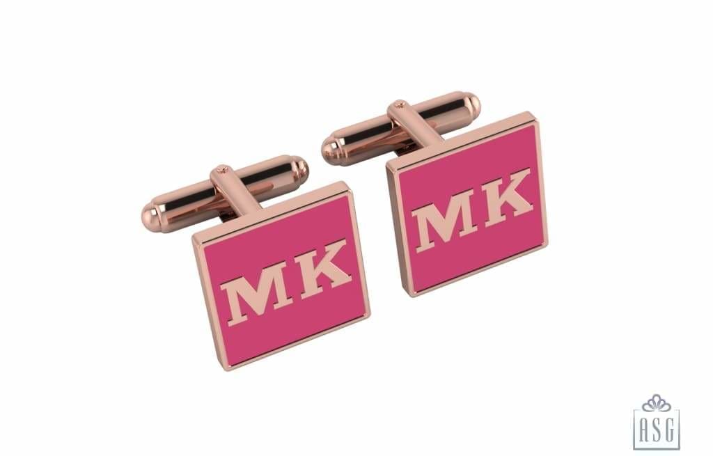 Personalised Sterling Silver Cufflinks Square With 18 Kt Pink Gold Plating For Women