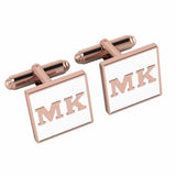 Personalised Sterling Silver Cufflinks Square With 18 Kt Pink Gold Plating For Women White
