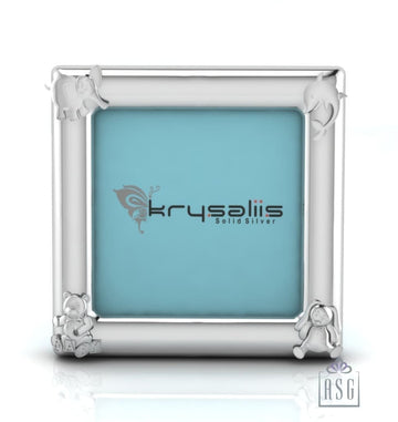 Silver Plated Photo Frame for Baby and Kids - Square with animal motifs