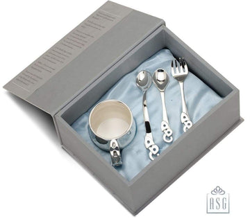Sterling Silver Feeding Gift Set for Baby and Child - Hamper with Cup and Spoons set