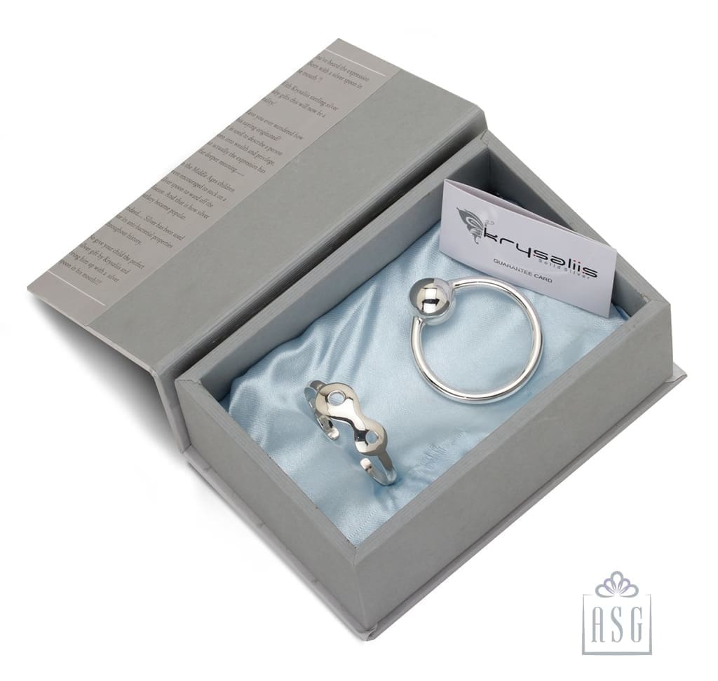 Sterling Silver Gift Set for Baby - Hamper with Bracelet and Rattle