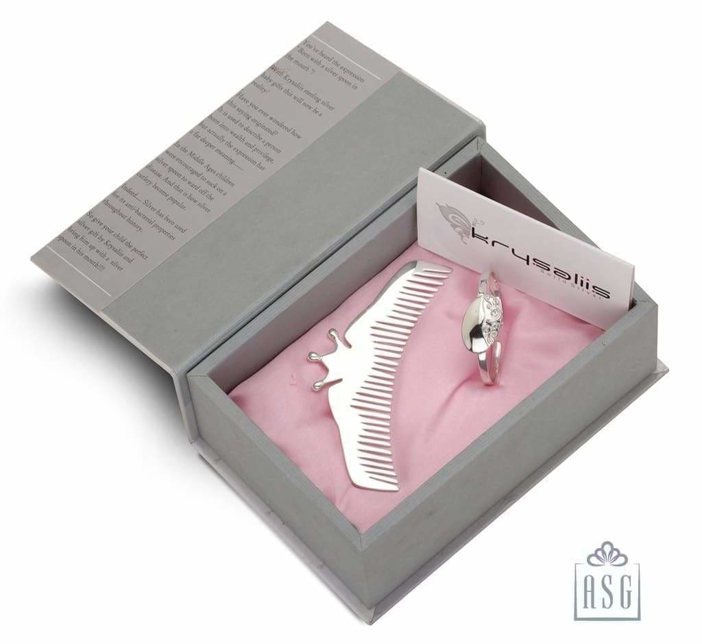 Sterling Silver Gift Set for Baby and Child - Hamper with Bracelet and Comb