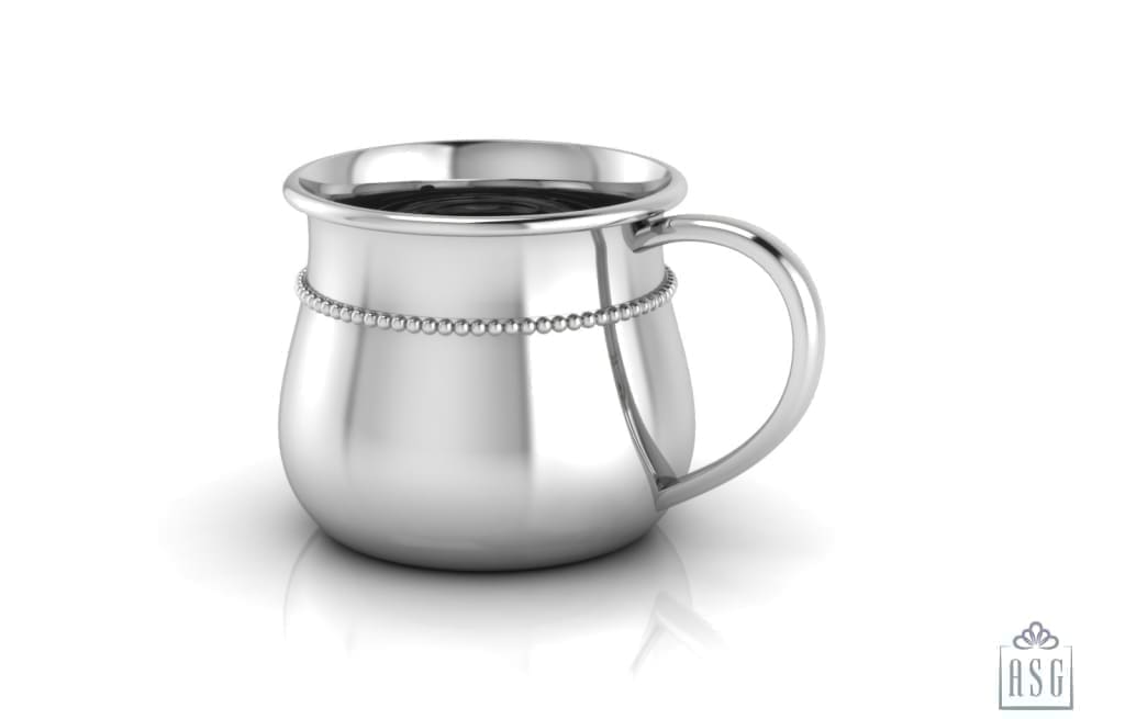 Sterling Silver Baby Cup - Beaded Bulge with a Plain Handle