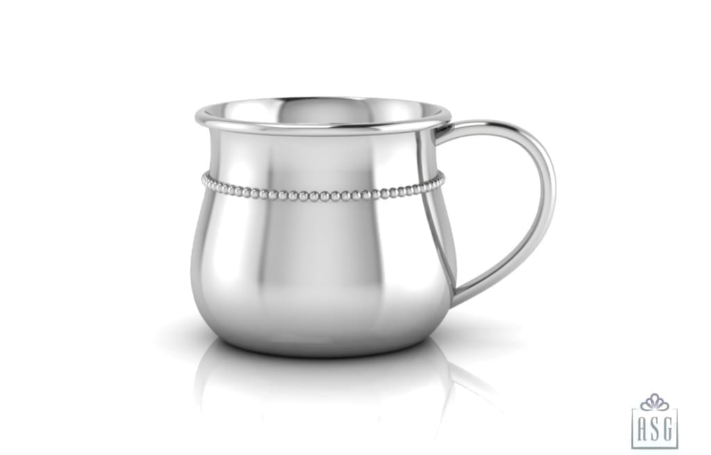 Sterling Silver Baby Cup - Beaded Bulge with a Plain Handle
