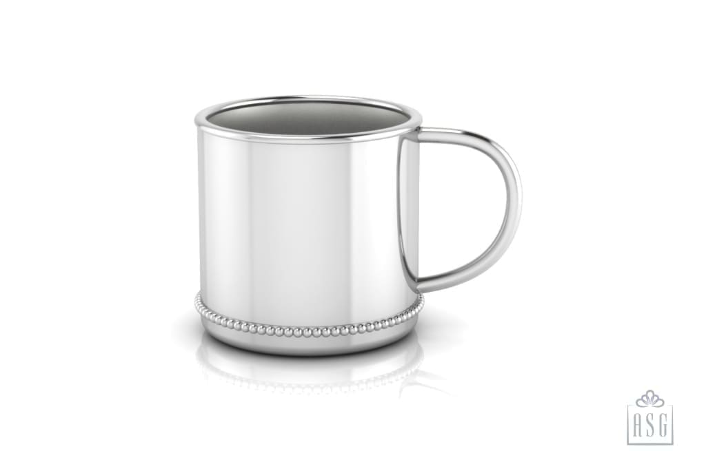 Sterling Silver Baby Cup - Beaded Classic with a Plain Handle