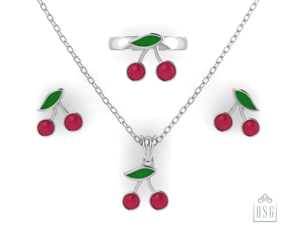 Sterling Silver Cherry Baby Jewellery Set