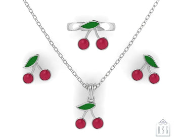 Sterling Silver Cherry Baby Jewellery Set