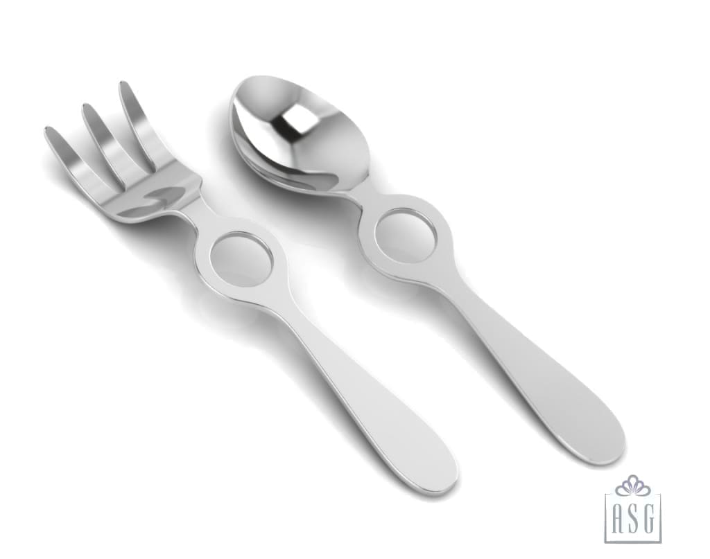 Sterling Silver Baby Spoon & Fork Set - Circles