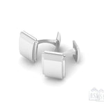 Sterling Silver Cufflinks - Engravable Curved Rectangular Stepped