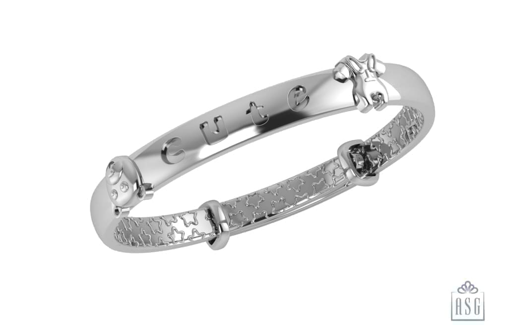 Sterling Silver Baby Cuff Kada with "Cute" written