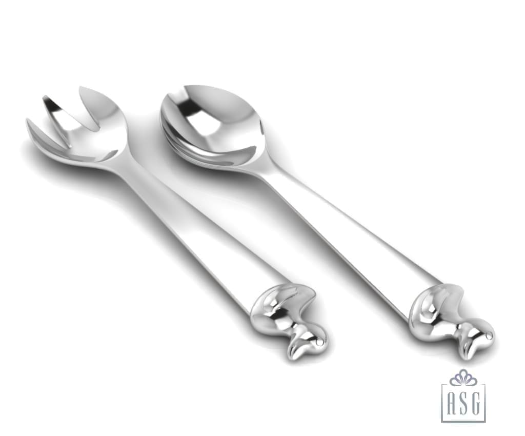 Sterling Silver Baby Spoon & Fork Set - The Duck Set