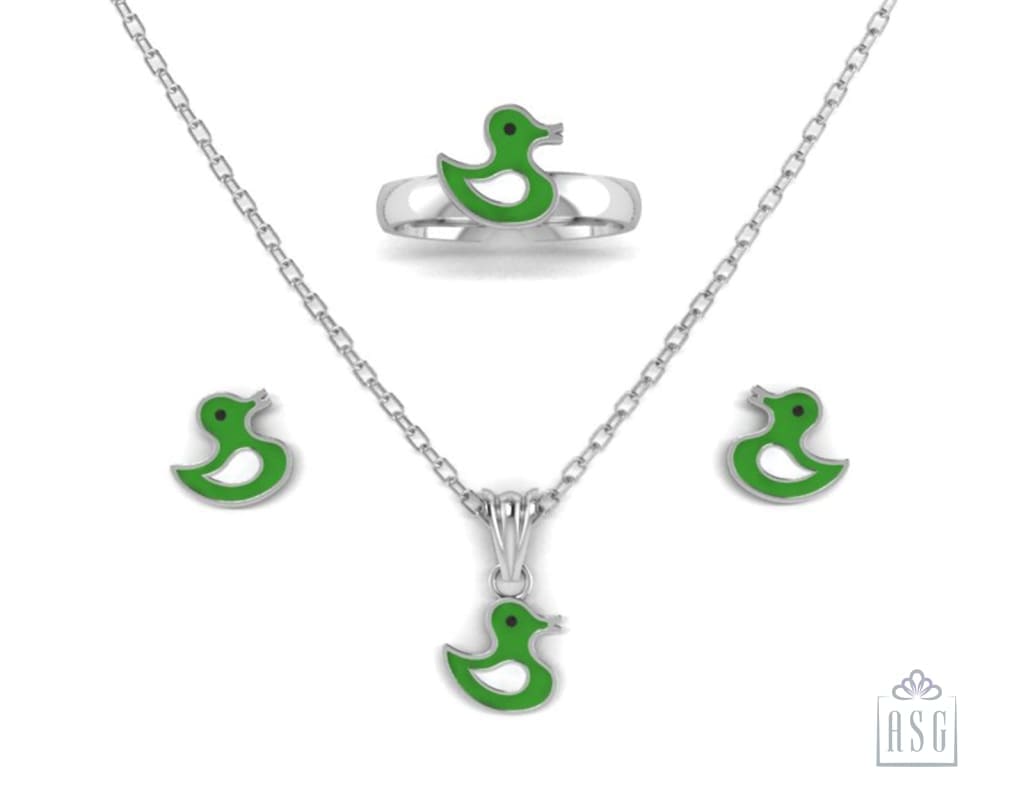 Sterling Silver Duck Baby Jewellery Set