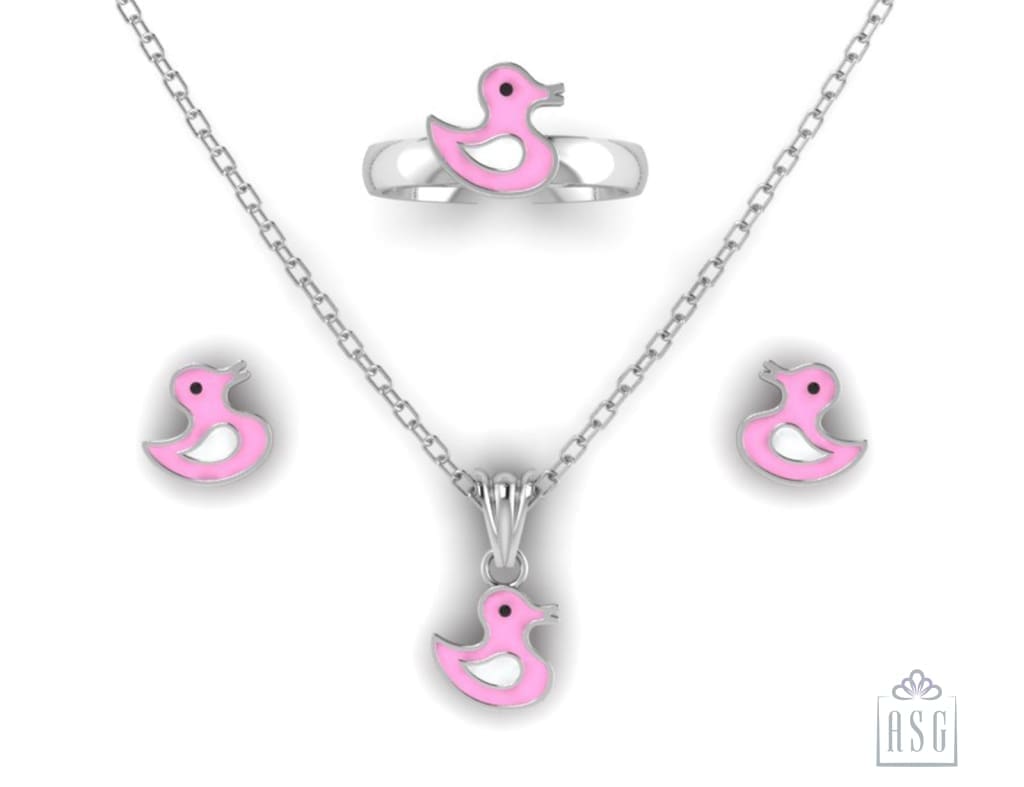 Sterling Silver Duck Baby Jewellery Set