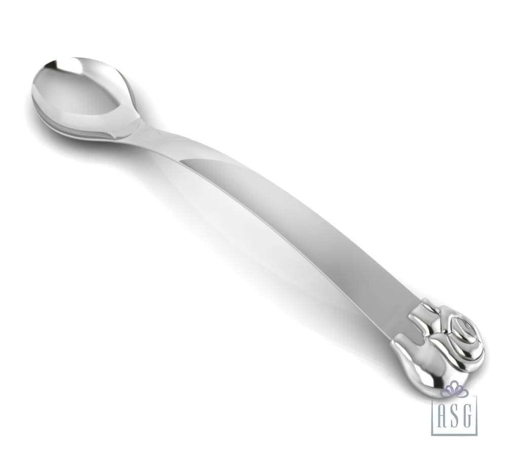 Sterling Silver Baby Spoon for Baby and Child - Curved handle with Elephant