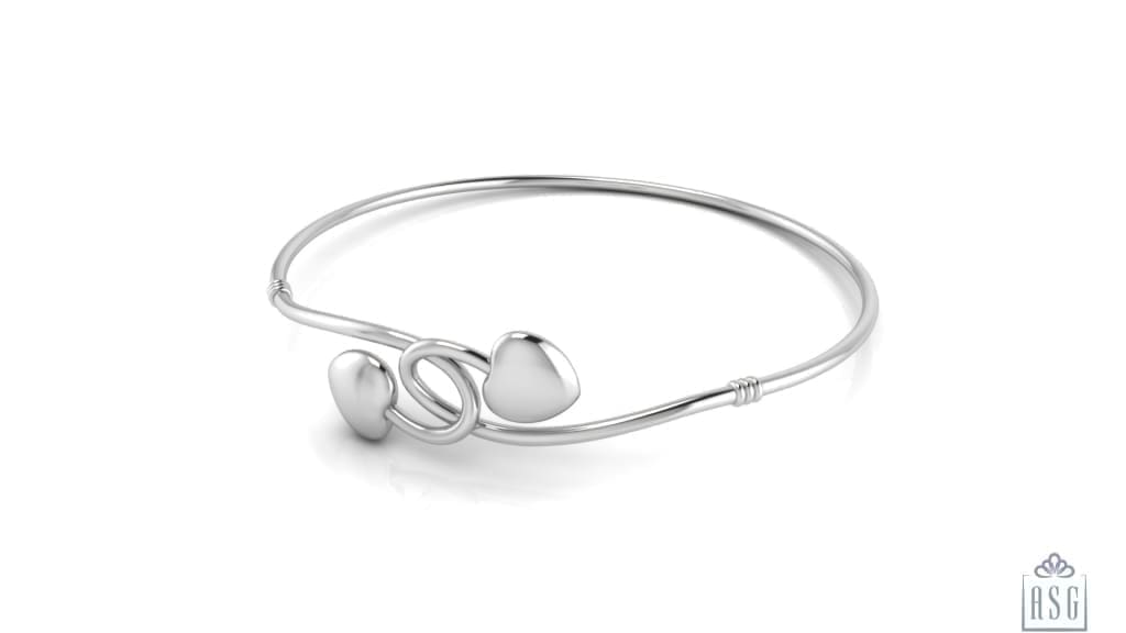 Sterling Silver Bracelet Kada with entwined Hearts
