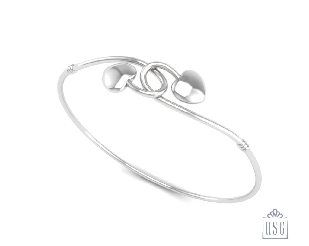 Sterling Silver Bracelet Kada with entwined Hearts