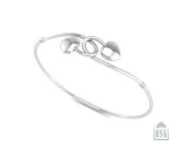 Sterling Silver Bracelet Kada with entwined Hearts