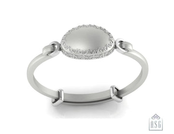 Sterling Silver Baby Bracelet Kada adjustable with engravable oval plaque