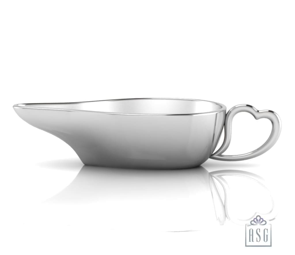 Sterling Silver Baby Feeder - Flat Medicine Porringer with a Heart Handle