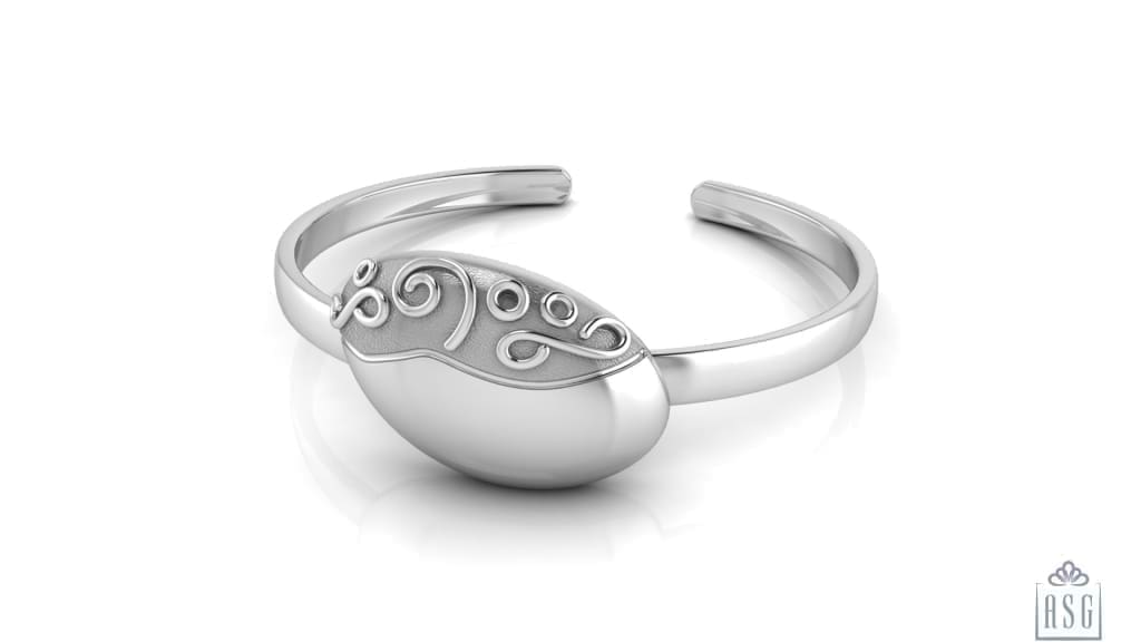 Sterling Silver Baby Cuff Kada with floral oval centre for engraving