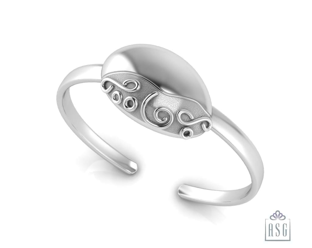 Sterling Silver Baby Cuff Kada with floral oval centre for engraving