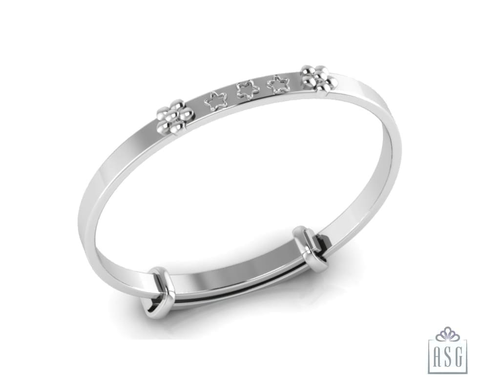Sterling Silver Baby Bracelet Kada adjustable with flowers and stars