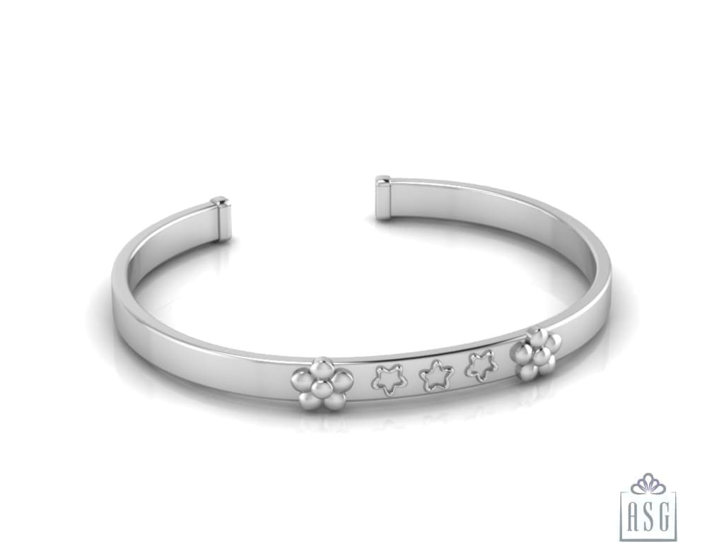 Sterling Silver Baby Cuff Kada with flowers and stars
