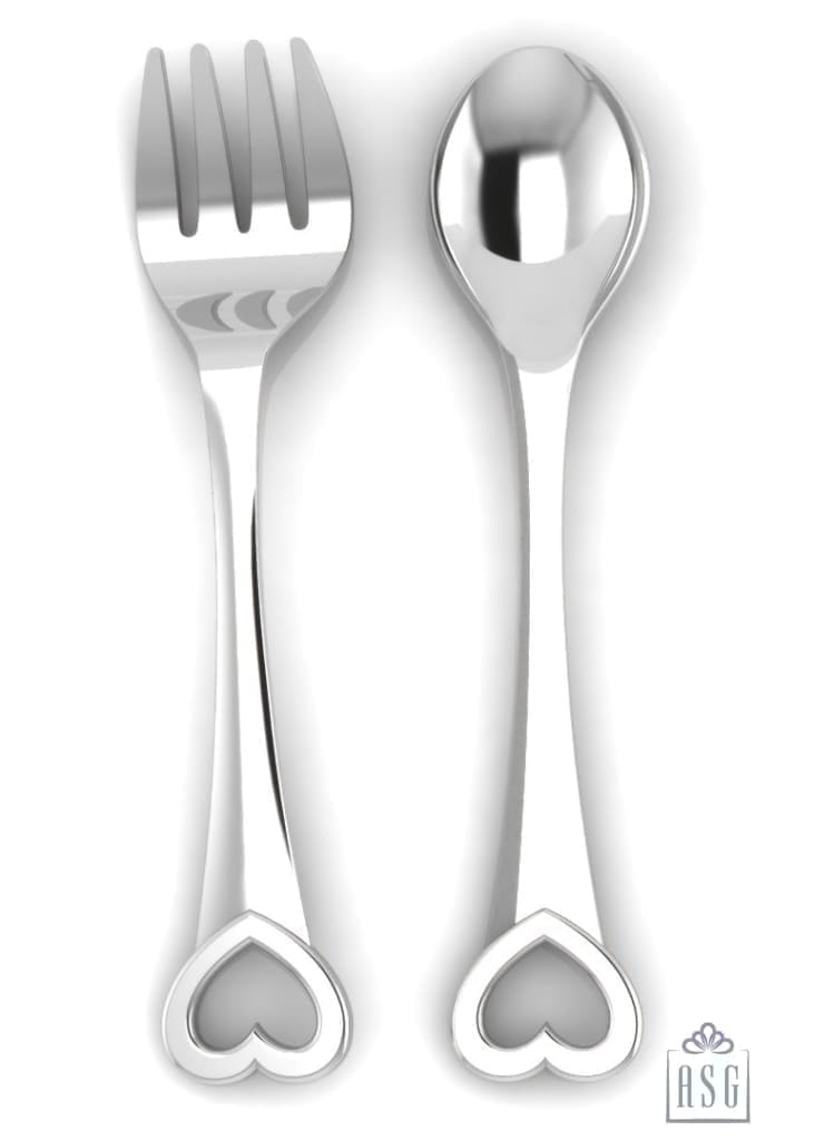 Sterling Silver Baby Spoon & Fork Set - Classic Heart