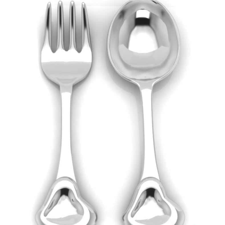 Sterling Silver Baby Spoon & Fork Set - 3D Heart
