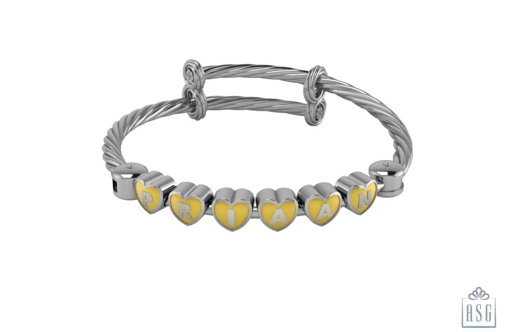 Sterling Silver Heart Babykubes On Twisted Adjustable Bracelet Kada Yellow Babykubes Baby Kada