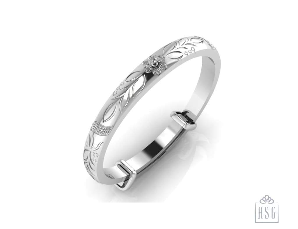 Sterling Silver Baby Bracelet Kada adjustable with leaf embossed design