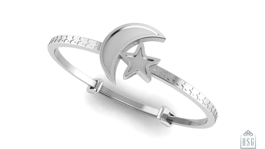 Sterling Silver Baby Bracelet Kada adjustable with moon and star
