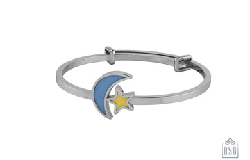 Sterling Silver Baby Bracelet Kada adjustable with moon and star