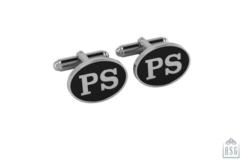 Personalised Sterling Silver Cufflinks Oval Enamelled For Men Black