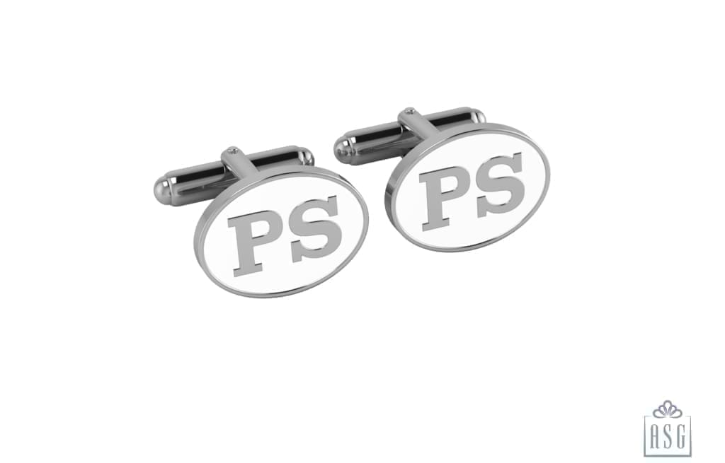 Personalised Sterling Silver Cufflinks Oval Enamelled For Men White