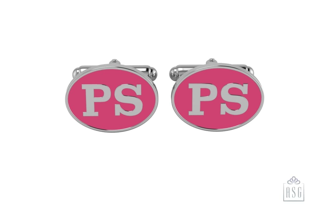 Personalised Sterling Silver Cufflinks Oval For Women Pink