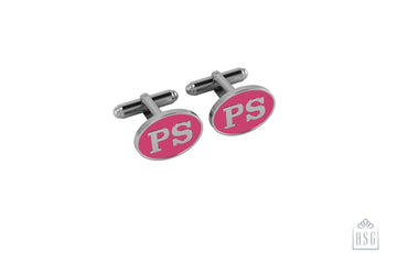 Personalised Sterling Silver Cufflinks Oval For Women Pink