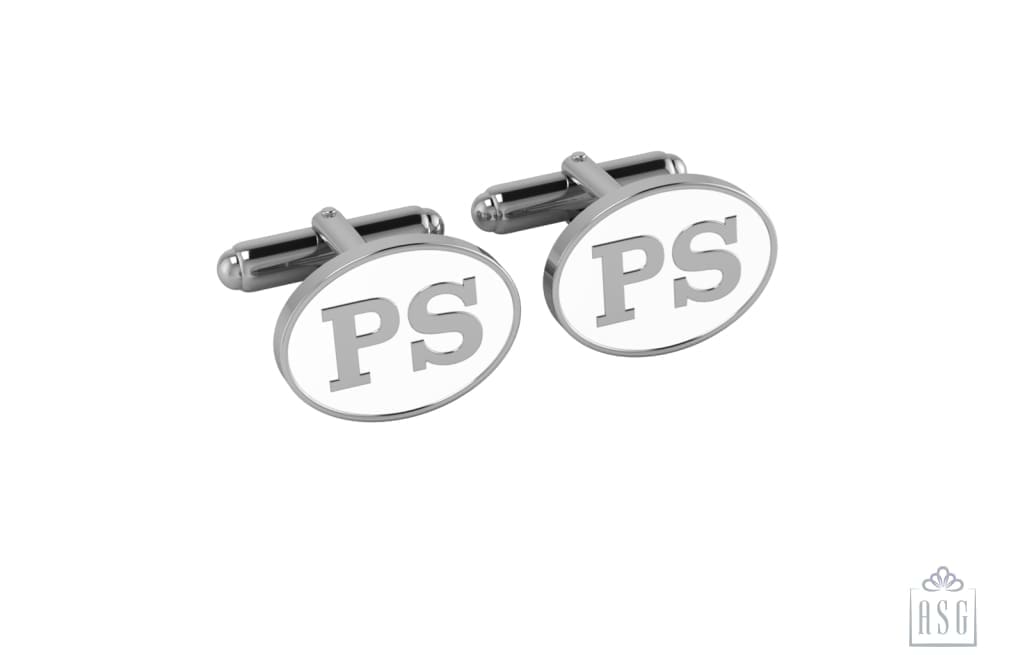 Personalised Sterling Silver Cufflinks Oval For Women White