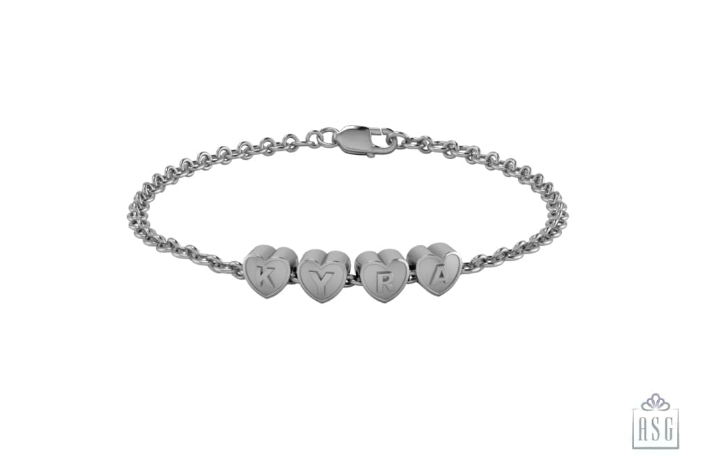 Silver Name Bracelet for Women Girls with Heart Cubes