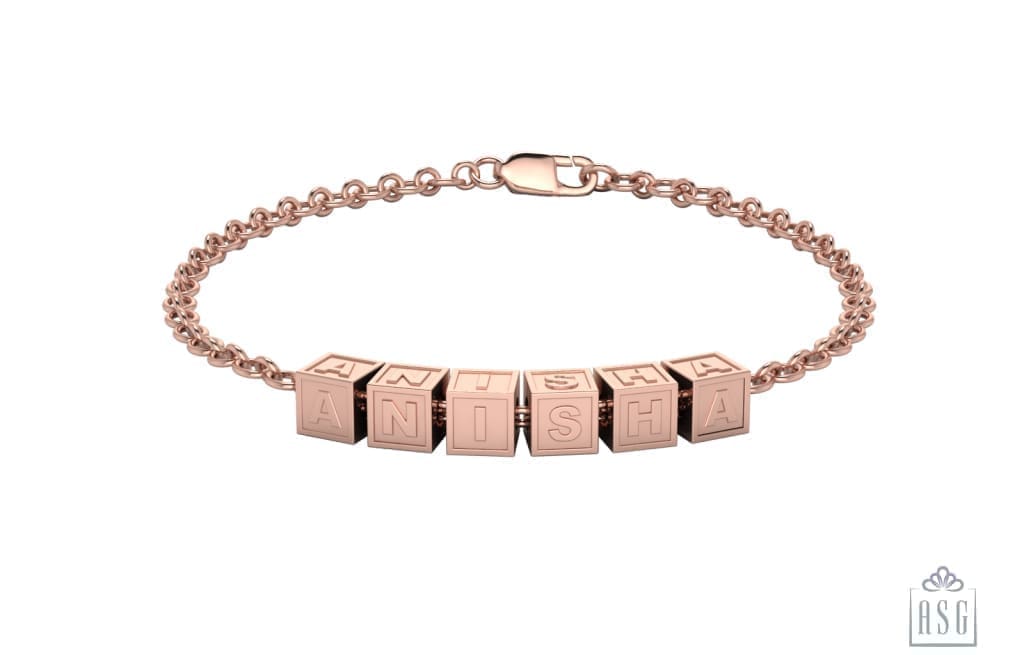 Sterling Silver Personalised Square Cubes Name Bracelet For Women & Girls Pink Gold / 6 Bracelets