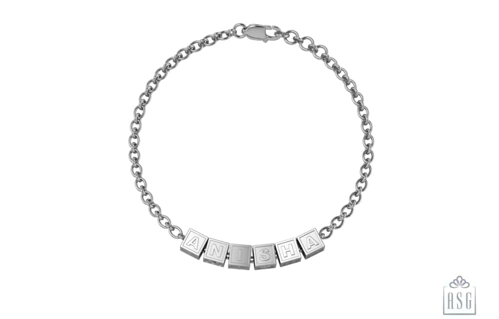 Sterling Silver Personalised Square Cubes Name Bracelet For Women & Girls Bracelets And