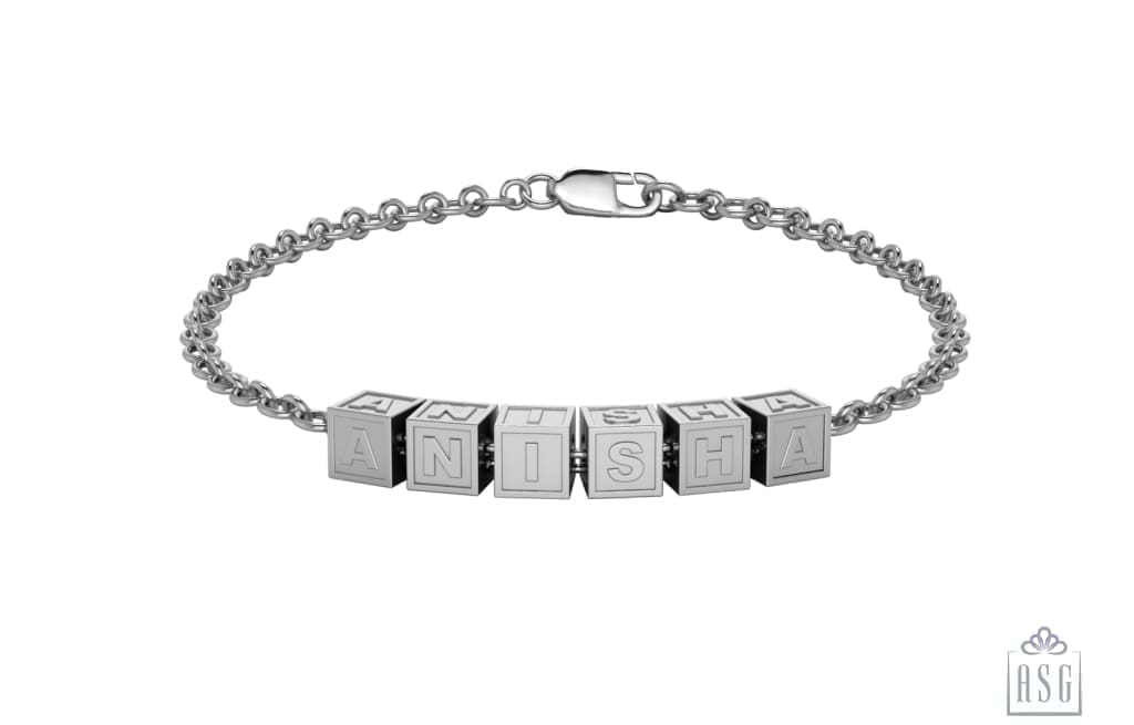 Sterling Silver Personalised Square Cubes Name Bracelet For Women & Girls / 6 Bracelets And