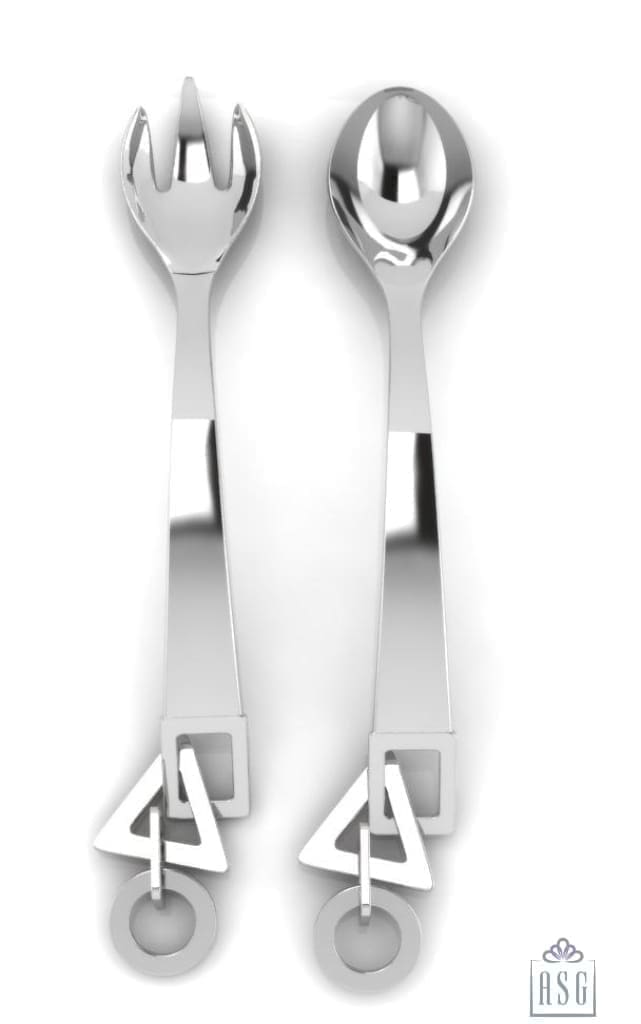 Sterling Silver Baby Spoon & Fork Set - Shapes Charms