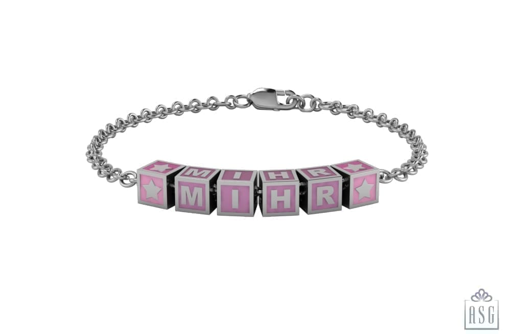 Sterling Silver Square Babykubes Loose Bracelet For Baby & Child Pink / 4 Babykubes Bracelets
